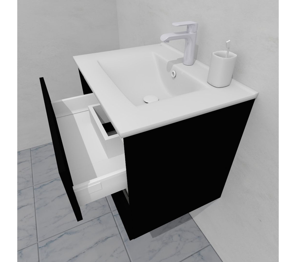 Тумба для ванной с раковиной подвесная, 60 см, влагостойкая, цвет черный, матовая эмаль + лак, серия СДпрестиж артикул SDTMR-609000-N изображение 5