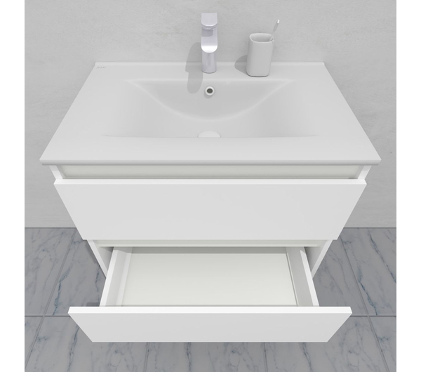 Тумба для ванной с раковиной подвесная, 70 см, влагостойкая, цвет белый икеа, матовая эмаль + лак, серия СДпрестиж артикул SDTMR-700300-N изображение 7