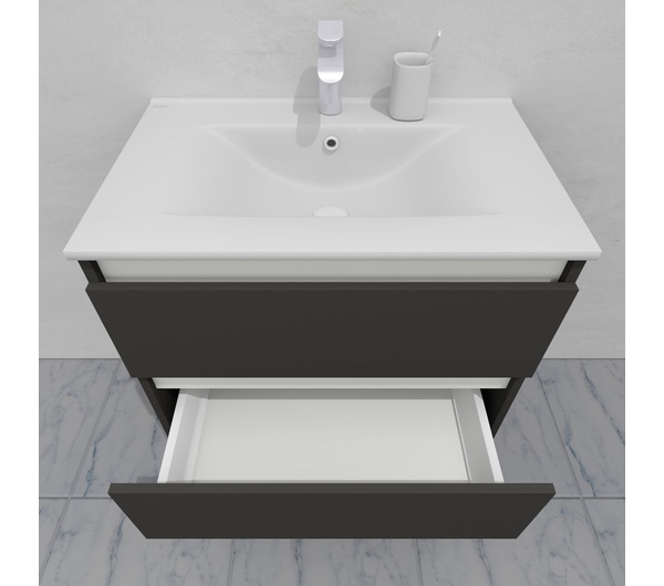 Тумба для ванной с раковиной подвесная, 70 см, влагостойкая, цвет серый икеа, матовая эмаль + лак, серия СДпрестиж артикул SDTMR-707500-N изображение 7
