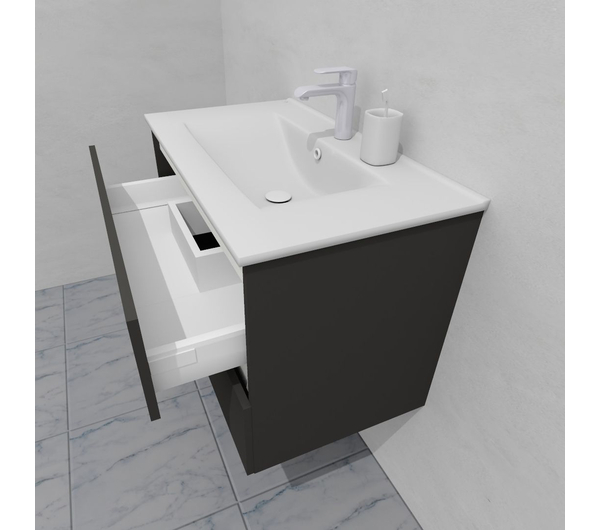 Тумба для ванной с раковиной подвесная, 80 см, влагостойкая, цвет серый икеа, матовая эмаль + лак, серия СДпрестиж артикул SDTMR-807500-N изображение 6