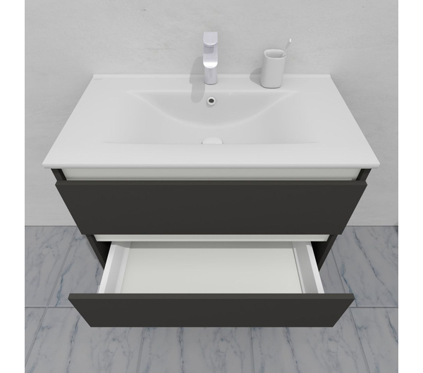 Тумба для ванной с раковиной подвесная, 80 см, влагостойкая, цвет серый икеа, матовая эмаль + лак, серия СДпрестиж артикул SDTMR-807500-N изображение 7