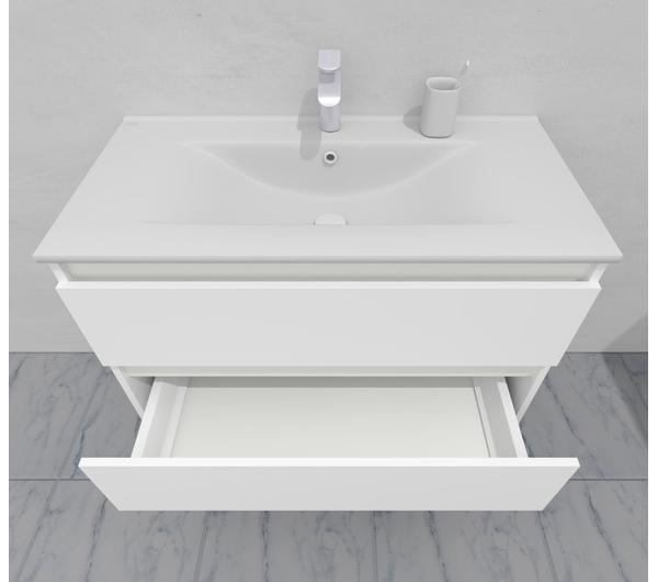 Тумба для ванной под раковину подвесная, 90 см, влагостойкая, цвет белый икеа, матовая эмаль + лак, серия СДпрестиж артикул SDTM-900300-N изображение 7