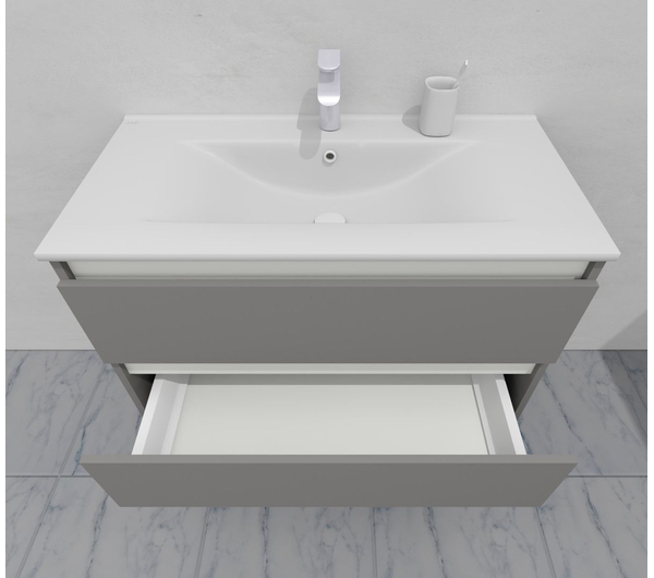 Тумба для ванной с раковиной подвесная, 90 см, влагостойкая, цвет светло-серый икеа, матовая эмаль + лак, серия СДпрестиж артикул SDTMR-905000-N изображение 7