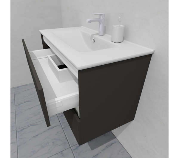 Тумба для ванной под раковину подвесная, 90 см, влагостойкая, цвет серый икеа, матовая эмаль + лак, серия СДпрестиж артикул SDTM-907500-N изображение 6