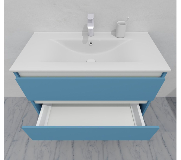 Тумба для ванной под раковину подвесная, 90 см, влагостойкая, цвет пастельно-синий, матовая эмаль + лак, серия СДпрестиж артикул SDTM-905024 изображение 7