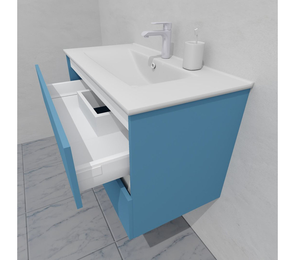 Тумба для ванной под раковину подвесная, 90 см, влагостойкая, цвет пастельно-синий, матовая эмаль + лак, серия СДпрестиж артикул SDTM-905024 изображение 6