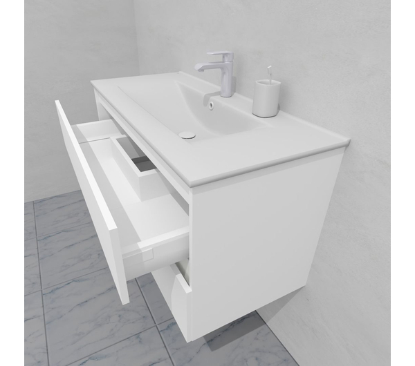Тумба для ванной под раковину подвесная, 100 см, влагостойкая, цвет белый икеа, матовая эмаль + лак, серия СДпрестиж артикул SDTM-1000300-N изображение 6