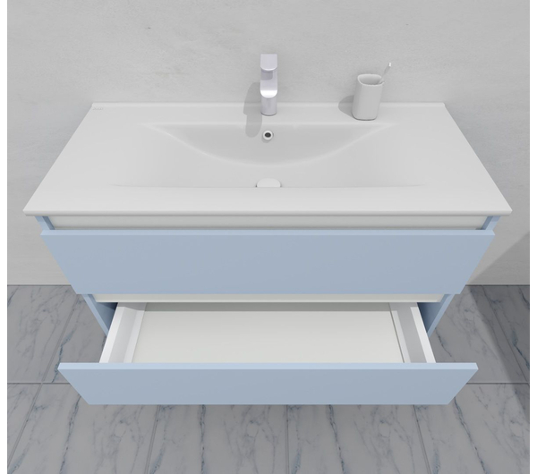Тумба для ванной с раковиной подвесная, 100 см, влагостойкая, цвет голубой, матовая эмаль + лак, серия СДпрестиж артикул SDTMR-1001020-R80B изображение 7