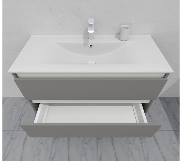 Тумба для ванной под раковину подвесная, 100 см, влагостойкая, цвет светло-серый икеа, матовая эмаль + лак, серия СДпрестиж артикул SDTM-1005000-N изображение 7