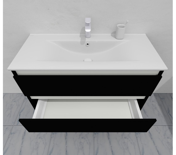 Тумба для ванной с раковиной подвесная, 100 см, влагостойкая, цвет черный, матовая эмаль + лак, серия СДпрестиж артикул SDTMR-1009000-N изображение 7