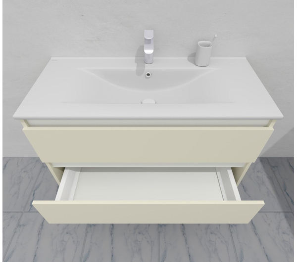 Тумба для ванной с раковиной подвесная, 100 см, влагостойкая, цвет жемчужно-белый, матовая эмаль + лак, серия СДпрестиж артикул SDTMR-1001013 изображение 7