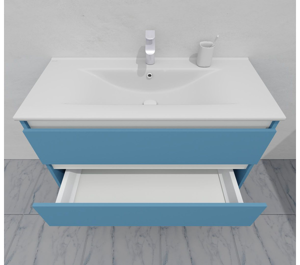 Тумба для ванной под раковину подвесная, 100 см, влагостойкая, цвет пастельно-синий, матовая эмаль + лак, серия СДпрестиж артикул SDTM-1005024 изображение 7