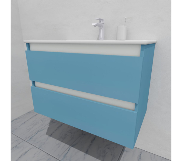 Тумба для ванной с раковиной подвесная, 80 см, влагостойкая, цвет пастельно-синий, матовая эмаль + лак, серия СДпрестиж артикул SDTMR-805024 изображение 3