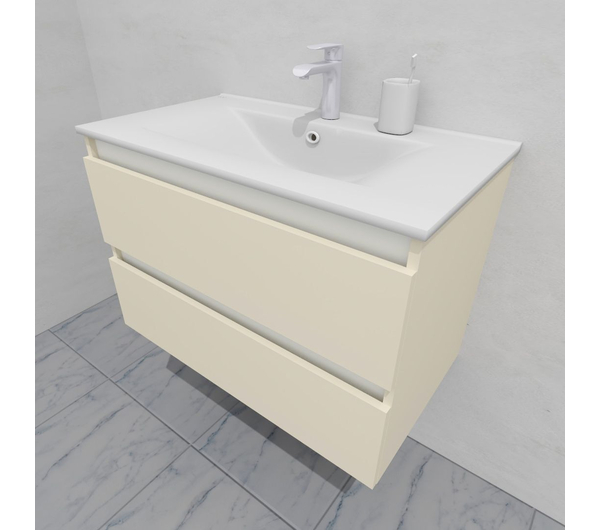 Тумба для ванной с раковиной подвесная, 80 см, влагостойкая, цвет жемчужно-белый, матовая эмаль + лак, серия СДпрестиж артикул SDTMR-801013 изображение 1