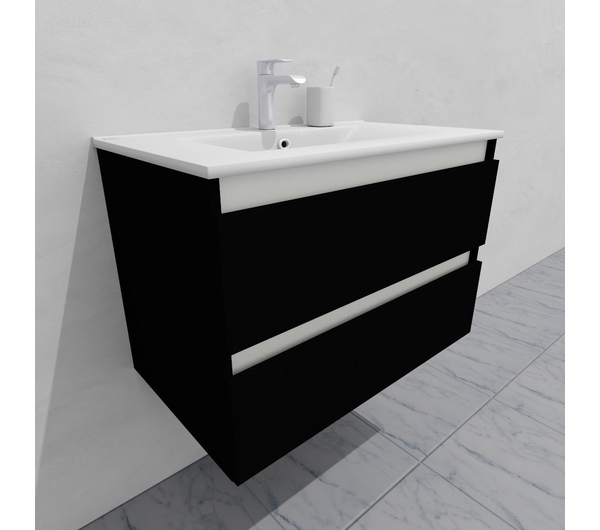 Тумба для ванной с раковиной подвесная, 80 см, влагостойкая, цвет черный, матовая эмаль + лак, серия СДпрестиж артикул SDTMR-809000-N изображение 2