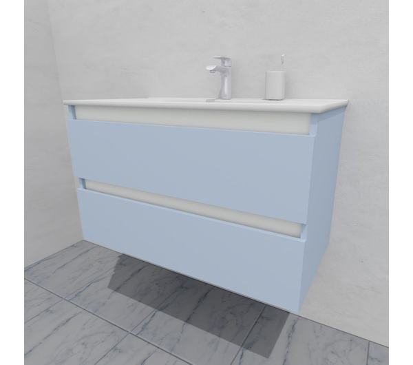 Тумба для ванной с раковиной подвесная, 90 см, влагостойкая, цвет светло-голубой, матовая эмаль + лак, серия СДпрестиж артикул SDTMR-901020-R80B изображение 3