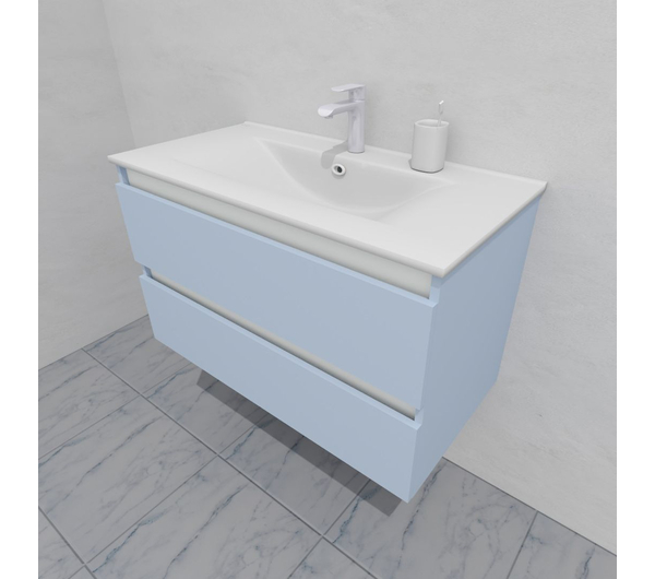 Тумба для ванной с раковиной подвесная, 90 см, влагостойкая, цвет светло-голубой, матовая эмаль + лак, серия СДпрестиж артикул SDTMR-901020-R80B изображение 4
