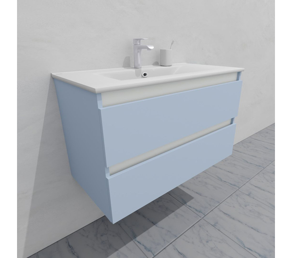 Тумба для ванной с раковиной подвесная, 90 см, влагостойкая, цвет светло-голубой, матовая эмаль + лак, серия СДпрестиж артикул SDTMR-901020-R80B изображение 2