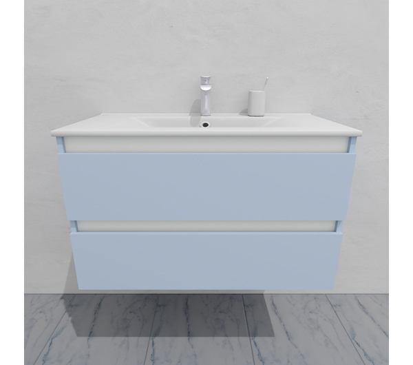 Тумба для ванной с раковиной подвесная, 90 см, влагостойкая, цвет светло-голубой, матовая эмаль + лак, серия СДпрестиж артикул SDTMR-901020-R80B изображение 5