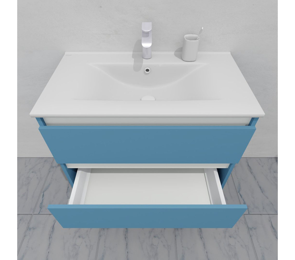 Тумба для ванной с раковиной подвесная, 80 см, влагостойкая, цвет пастельно-синий, матовая эмаль + лак, серия СДпрестиж артикул SDTMR-805024 изображение 7