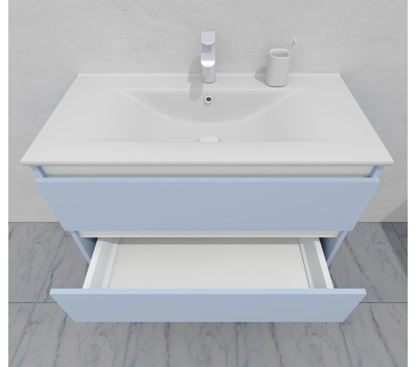 Тумба для ванной с раковиной подвесная, 90 см, влагостойкая, цвет светло-голубой, матовая эмаль + лак, серия СДпрестиж артикул SDTMR-901020-R80B изображение 7