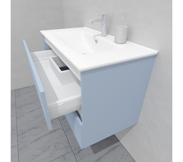 Тумба для ванной с раковиной подвесная, 90 см, влагостойкая, цвет светло-голубой, матовая эмаль + лак, серия СДпрестиж артикул SDTMR-901020-R80B изображение 6