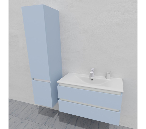 Шкаф-пенал для ванной подвесной глубина 35 см, левый, влагостойкий, цвет голубой, матовая эмаль + лак, серия Сдпрестиж артикул SDPL35-401020-R80B изображение 5