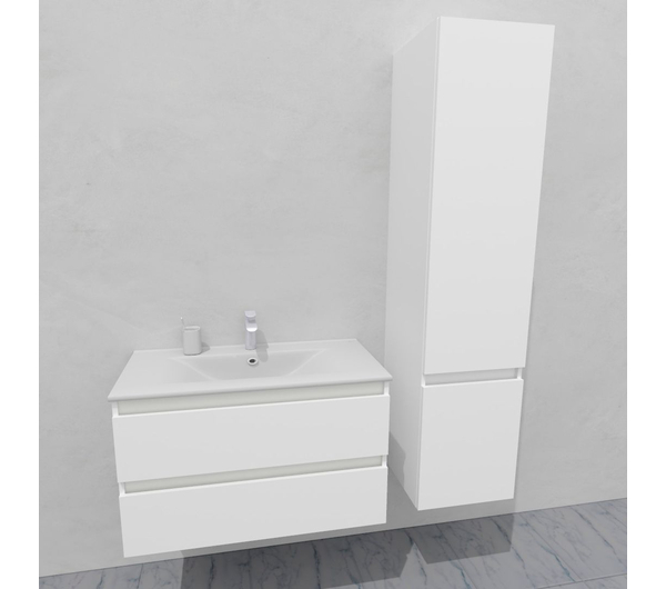 Комплект мебели для ванной тумба 90 см и пеналом 40*35*170 см, правый, цвет NCS S 0300-N, влагостойкий, матовая эмаль + лак, серия СДпрестиж артикул SDPPTM35-900300-N изображение 2